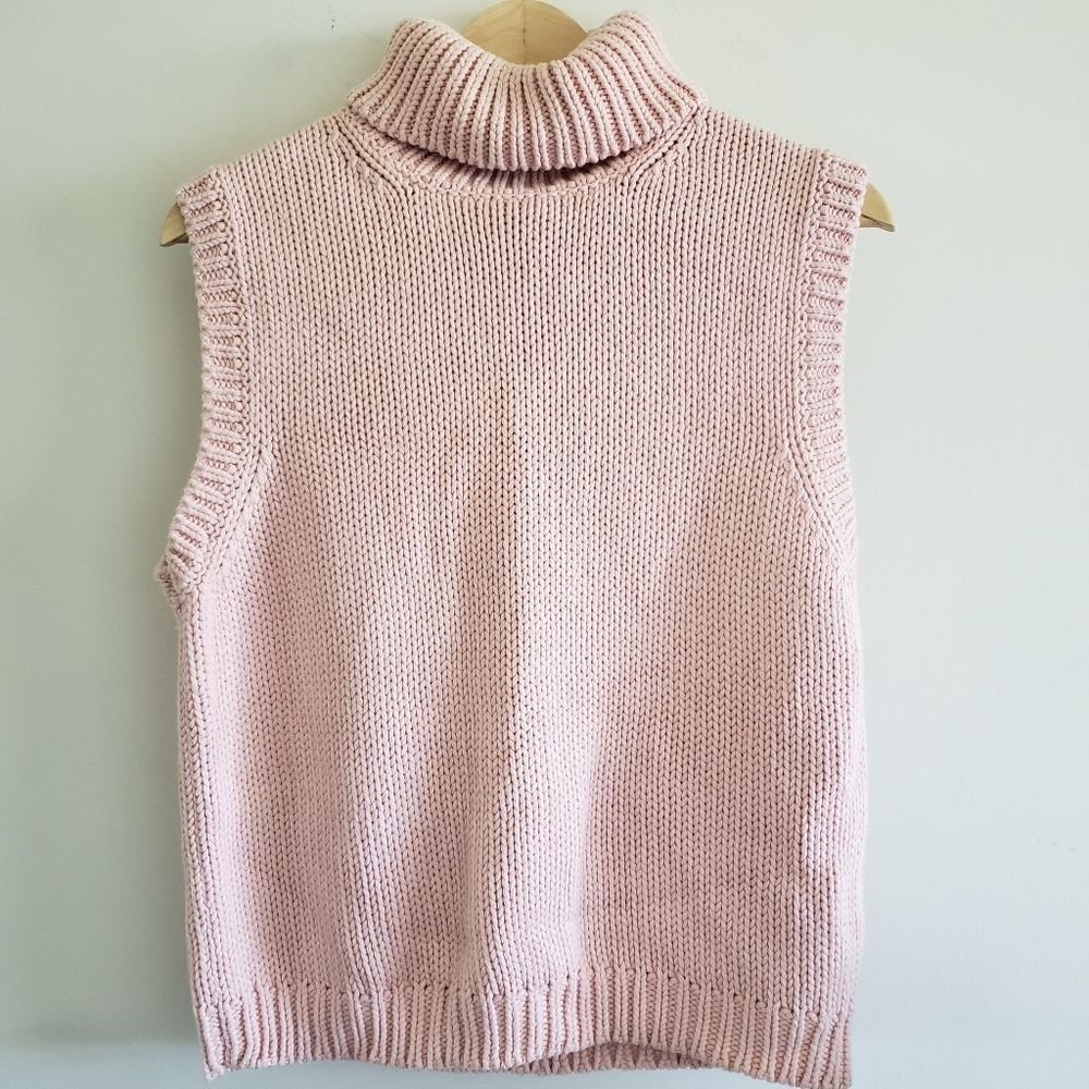 Jones New York Pink Cotton Knit Turtleneck Sleeveless Top PL